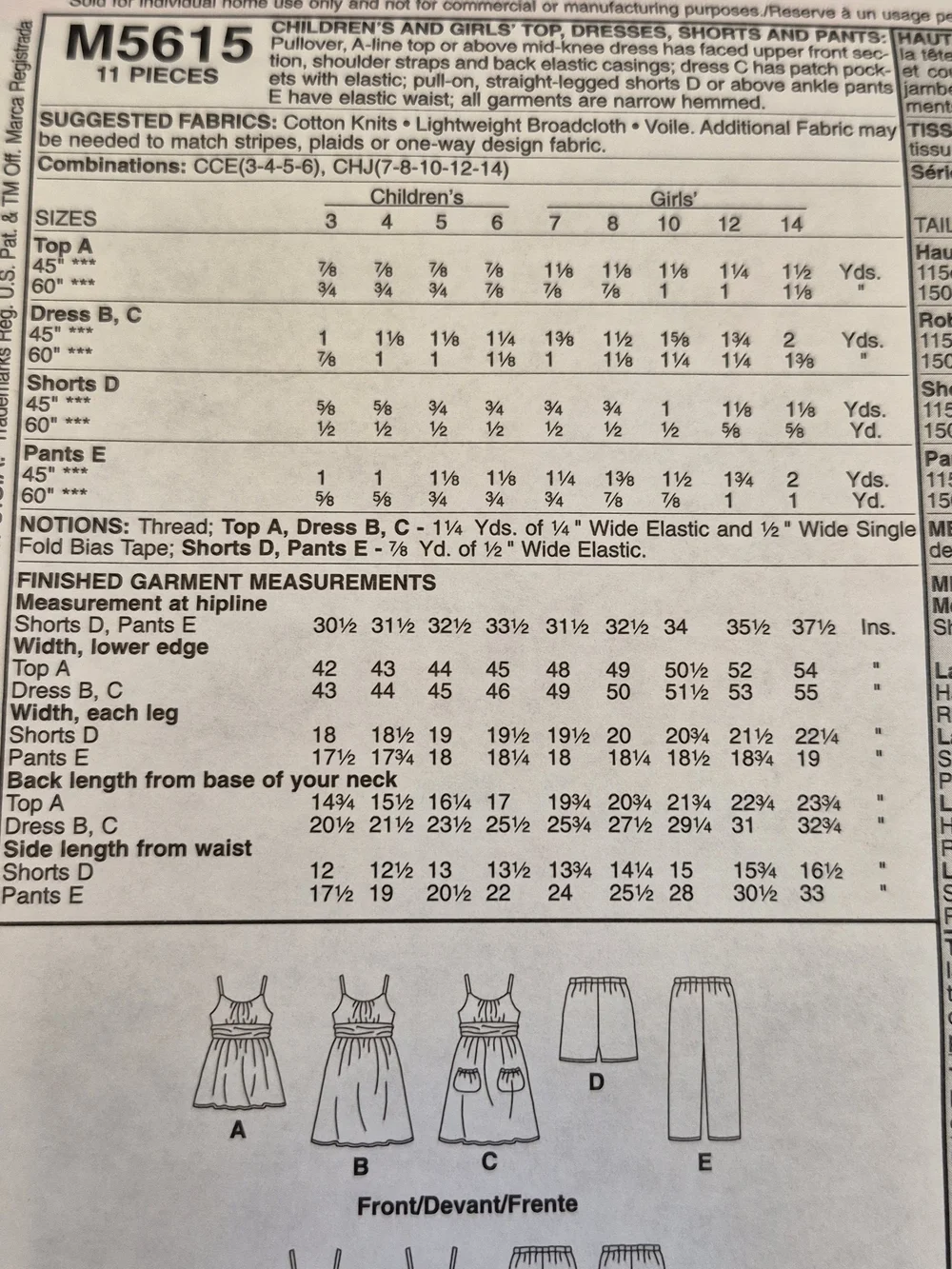 McCall's Pattern UNCUT M5615 Girls 3 4 5 6 Easy Sewing Sun Dress Capri Set